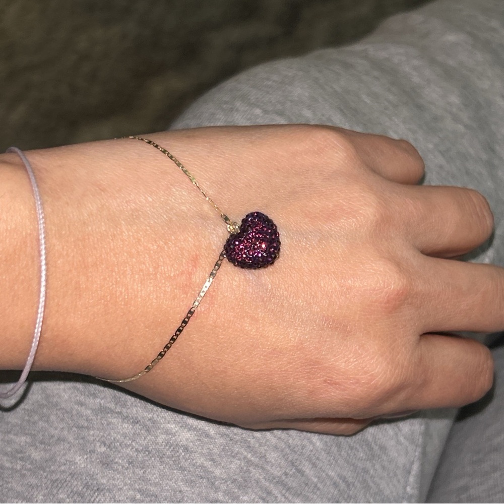 10k Elegant Purple Heart Pendant Bracelet